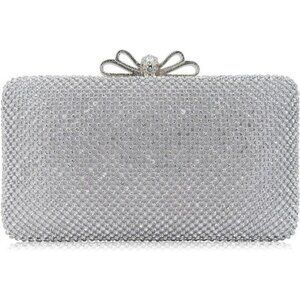 Rhinestone Clutch Purse with Crystal Bow Silver